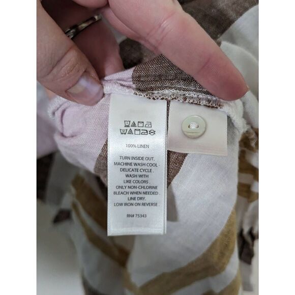 Rachel Zoe 100% Linen Striped Tunic Length Button Down Top - Size M - Picture 7 of 7
